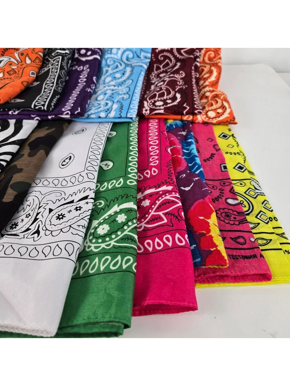 Lot of 14 Bandanas Assorted Colors Paisley Camo Zebra Unused Cotton Style